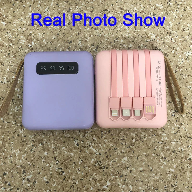 Maliben | Mini Powerbank With Mirror Display | 20,000 Mah | Quick Charge Function & Integrated Cables | For Iphone, Samsung, Xiaomi & More