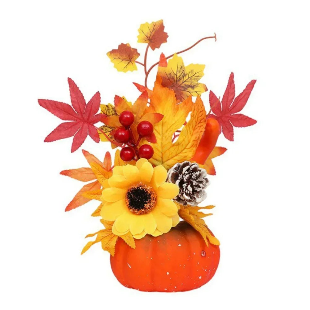 Maliben | Autumn Magic | Decorative Pumpkin With Artificial Flowers | 25–30 Cm | Autumn & Halloween Decor