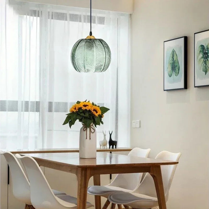 Maliben | Scandinavian Glass Pendant Lamp With Green Leaf Pattern
