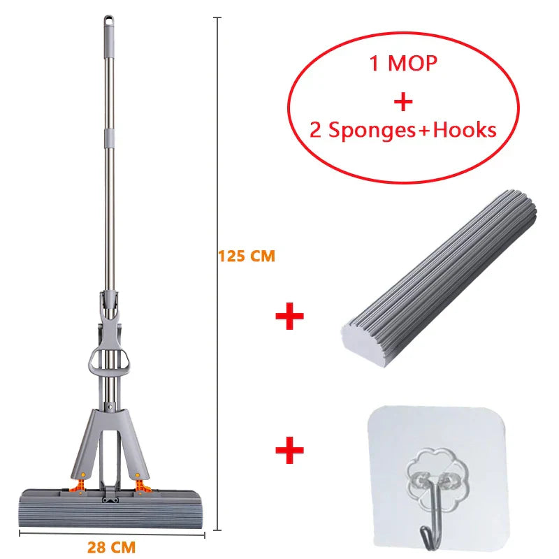 Maliben | Mopilo Folding Sponge Mop | Without Hand Contact | 125 Cm Length | For Tiles, Wood & Glass