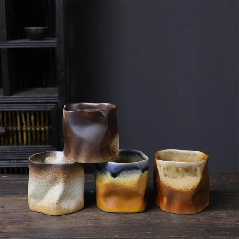 Maliben | Irregular twisted shape cup 9.47 ounces/280 ml ceramic coffee tea cup without handle polychromatic creative ceramic mugs coffee mugs retro