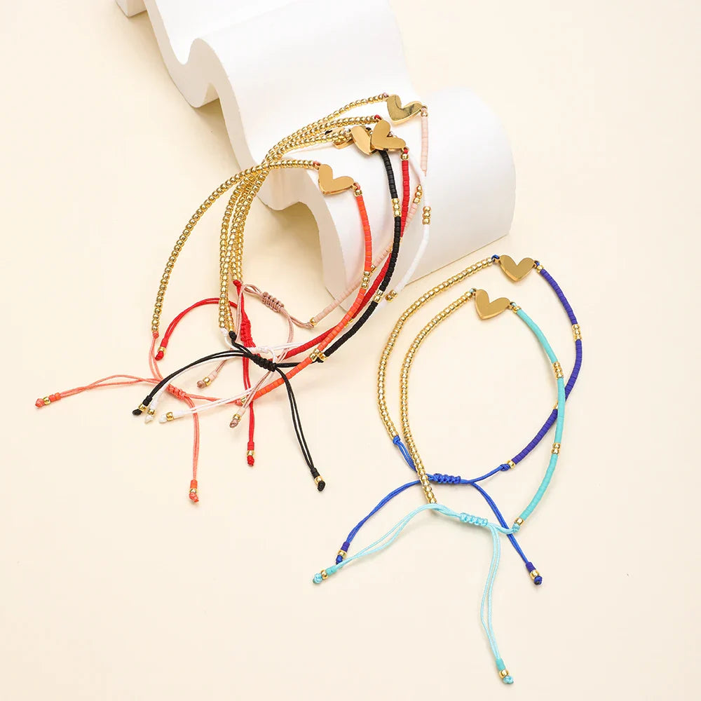 Maliben | Adjustable Dainty Beaded Flat Heart Bracelet