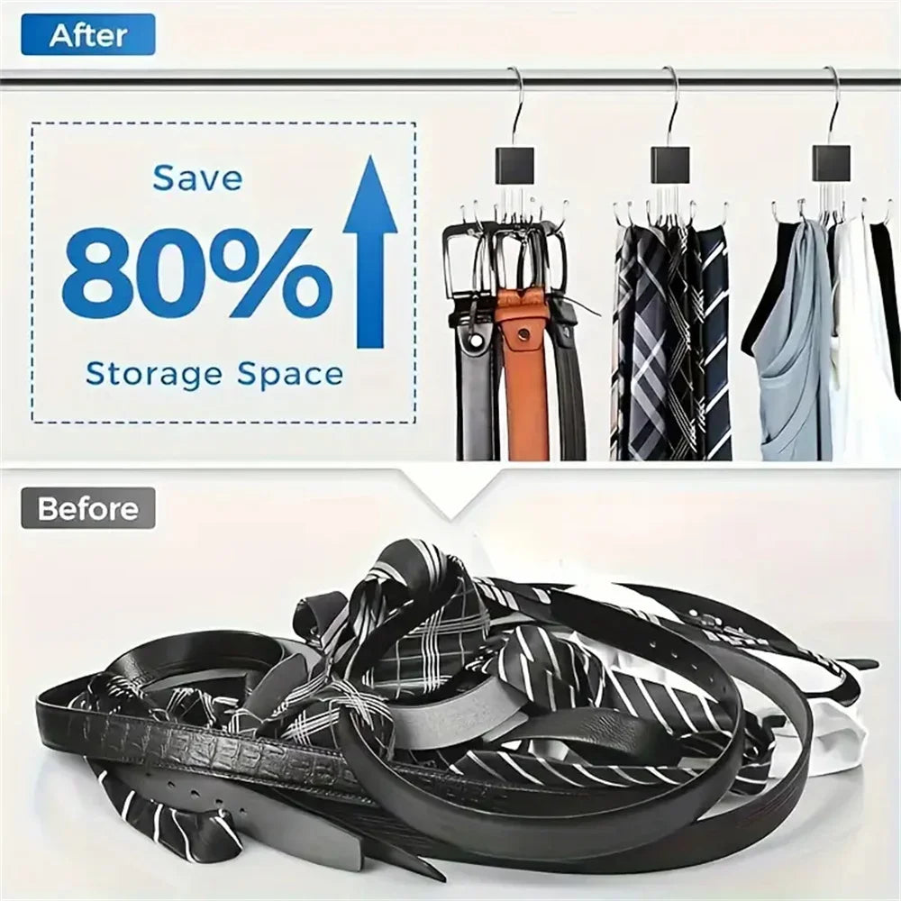 Maliben | Hanging Clothes Hook Organizer 6-Fold | Rotatable & Space-Saving | For Belts, Bras, Scarves & Ties | Metal