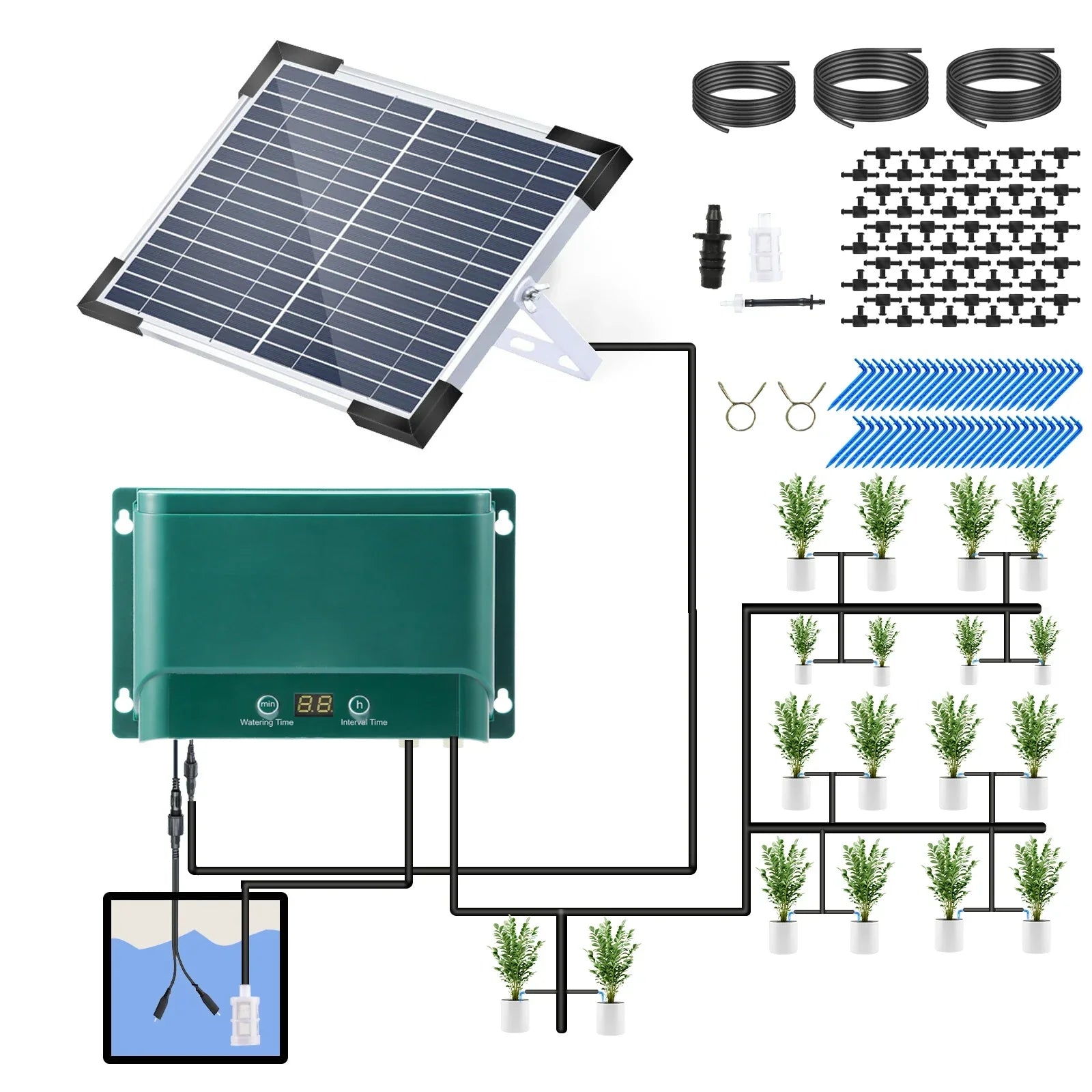 Maliben | Solar Drip Irrigation System Kit Automatic Watering With 30 Modes & 7 Timers – Aquaflow