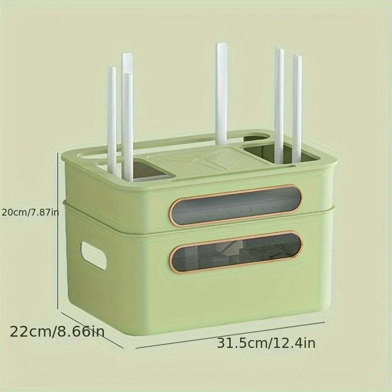 Maliben | Hidenet Wlan Router Storage Box | With Cable Management & Socket Compartment | Transparent & Removable | 1–4 Levels Selectable