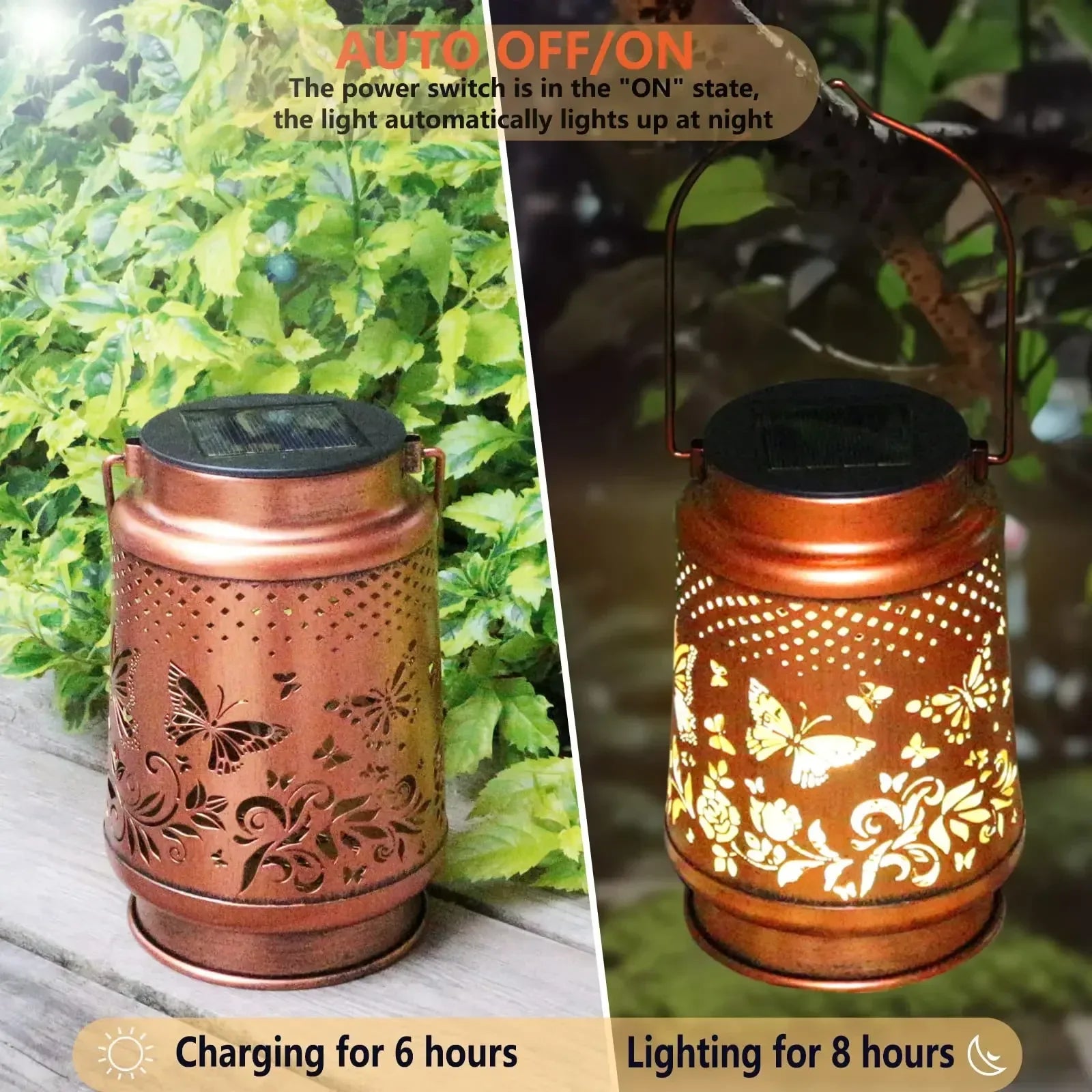 Maliben | Luminara Solflair Solar Lantern | Retro Design With Butterfly Motif | Ip65 Waterproof | Warm Light For Garden & Balcony