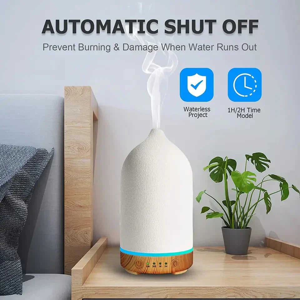 Maliben | Aromisca Ceramic Aroma Diffuser | 100 Ml Ultrasonic Air Humidifier | 7 Led Colors & Timer | Handcrafted Design | Eu Plug