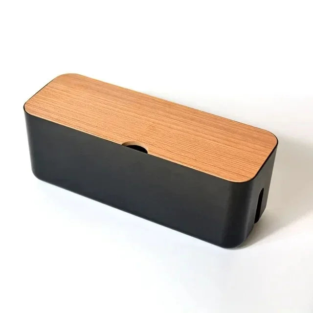Maliben | Cable Box Orgawood | Desk Organizer Made Of Wood & Plastic | For Chargers, Cables & Accessories | 29.5×11.4×11 Cm