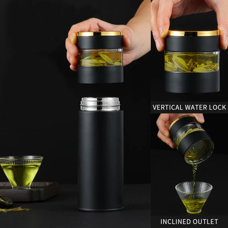 Maliben | Thermobrew | Insulated Bottle With Led Temperature Display & Tea Strainer | 450 Ml | Stainless Steel 304 | Black