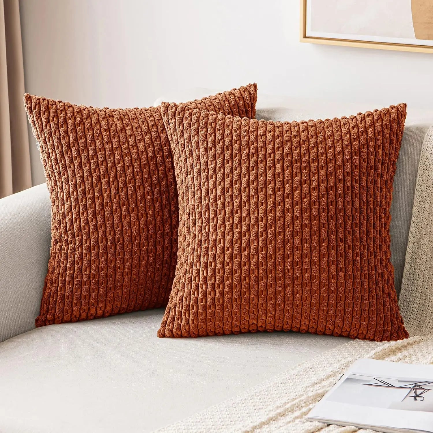 Maliben | Soft Ribbed Velvet Decorative Pillow With Stripes In Boho Style For Sofa And Bed