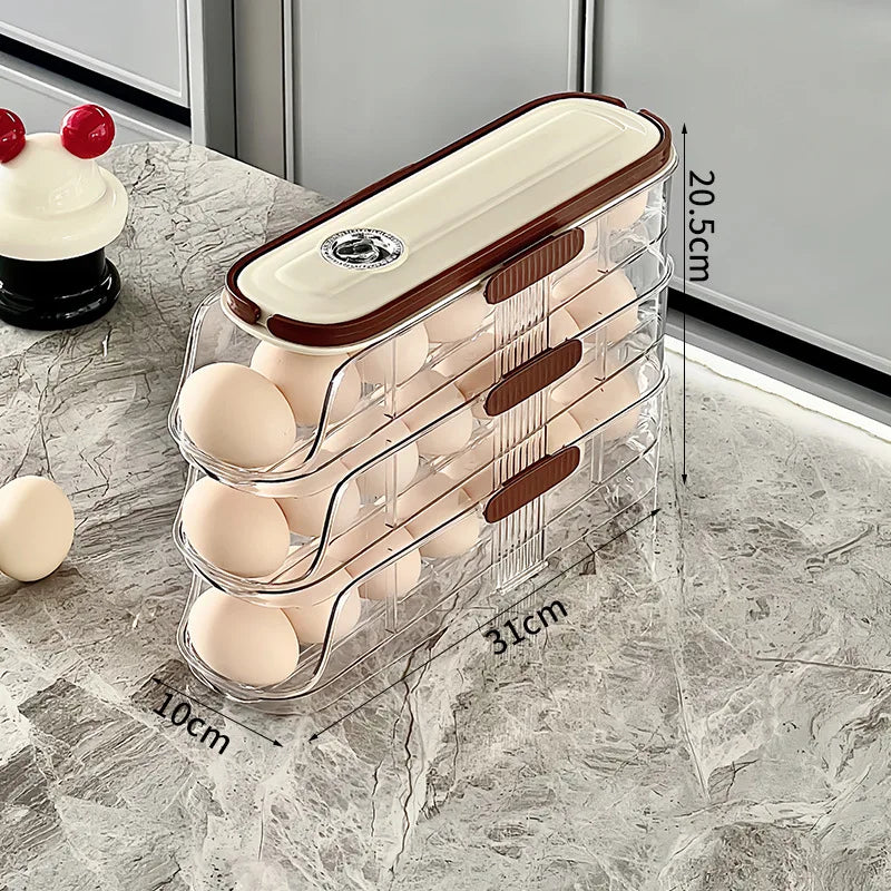 Maliben | Rollegg Max | Automatic Egg Holder For The Refrigerator | Stackable Egg Organizer Made Of Clear Plastic
