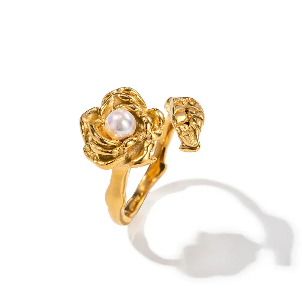 Maliben | Adjustable Pearl Camellia Flower Ring