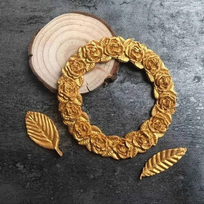 Maliben | Dekomould Silicone Mold Rosette & Leaves | For Fondant, Chocolate & Sugar Paste | Finest Baking Decoration & Frame Designs