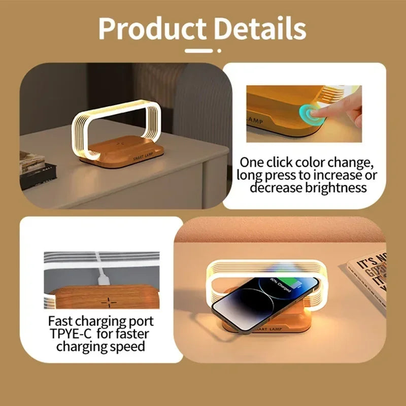 Maliben | Lumicharge Touch | Led Table Lamp With Wireless Charger | Dimmable & Touch Control | Qi Fast Charging Function | Wood Look