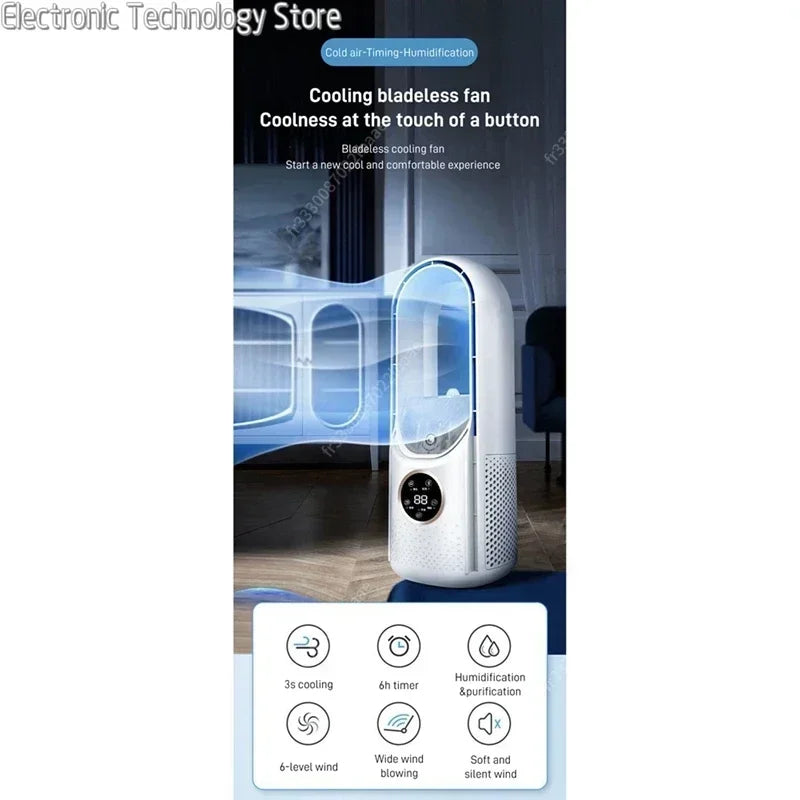 Maliben | Aerocool Breeze Bladeless Fan 2025 | 6 Speeds | Quiet Air Cooler & Humidifier | Usb Connection | For Office & Home