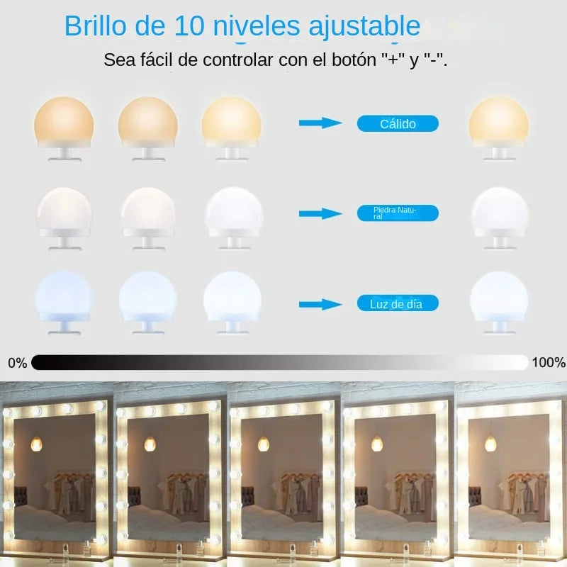 Maliben | Glamora | Led Makeup Mirror Light Set | 10 Hollywood-Style Lamps | Usb, Dimmable & 3 Color Modes