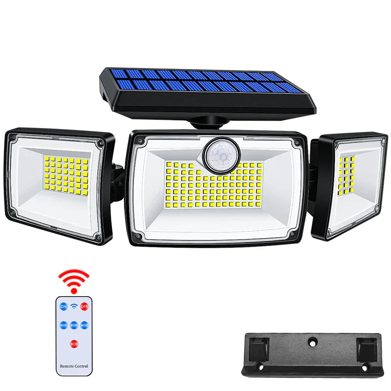 Maliben | Secusolar Maxview 167 Solar Security Spotlight 167 Leds | 3 Adjustable Heads | Motion Sensor & 3 Light Modes | Ip65 Waterproof | 2200 Lumens
