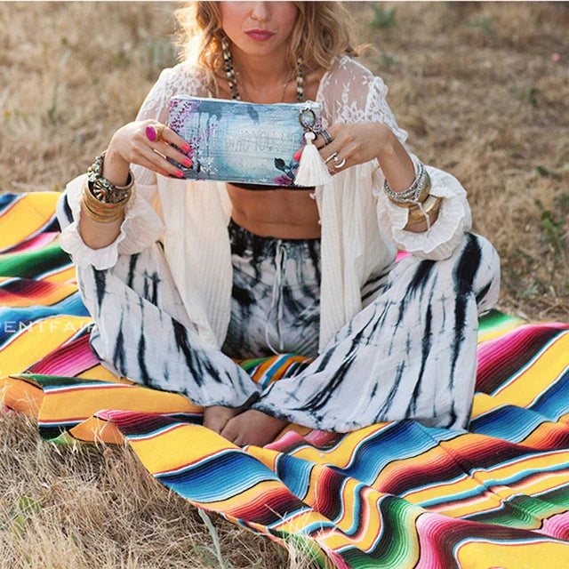 Maliben Colorful Mexican Serape Blanket