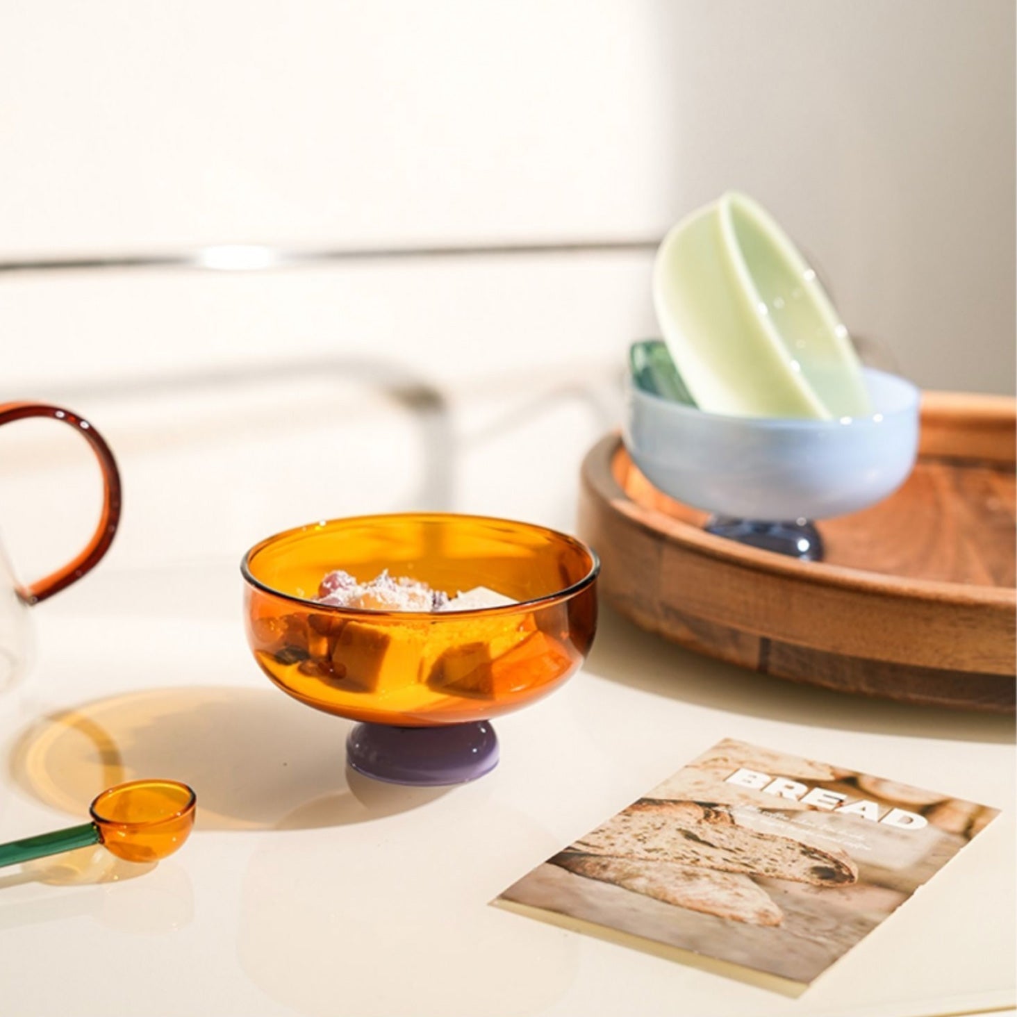 Maliben | Colorful borosilicate dessert bowl with spoon