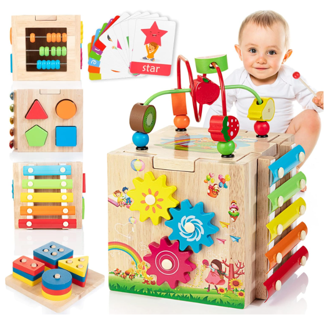 Maliben | Stylish 8-In-1 Montessori Activity Cube - Educational Play Fun For Babies