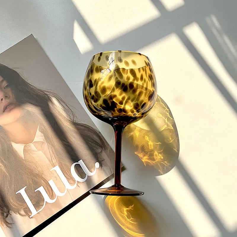 Maliben | Vintage Amber Leopard-Print Wine Glass
