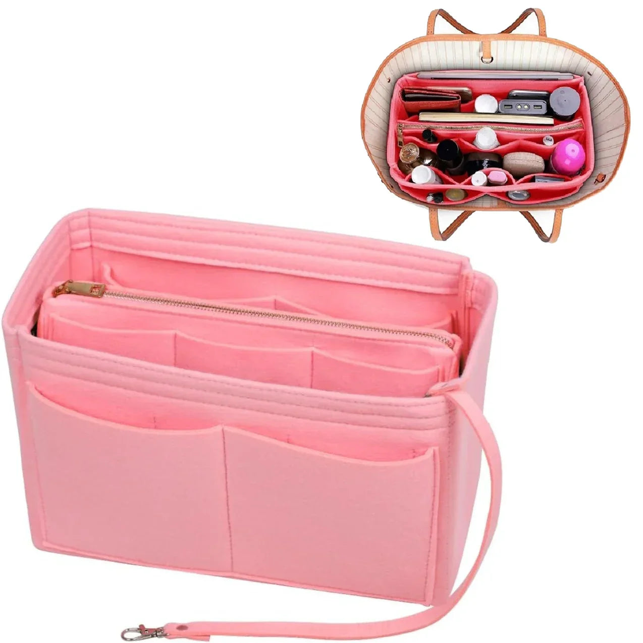 Maliben | Taschenluxe Organizer Inlay | Felt Insert With Zipper | 15 Compartments & Key Strap | For Handbags & Shoppers