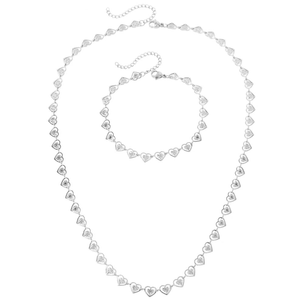 Maliben | Dainty Spiral Hearts Bracelet And Necklace Set