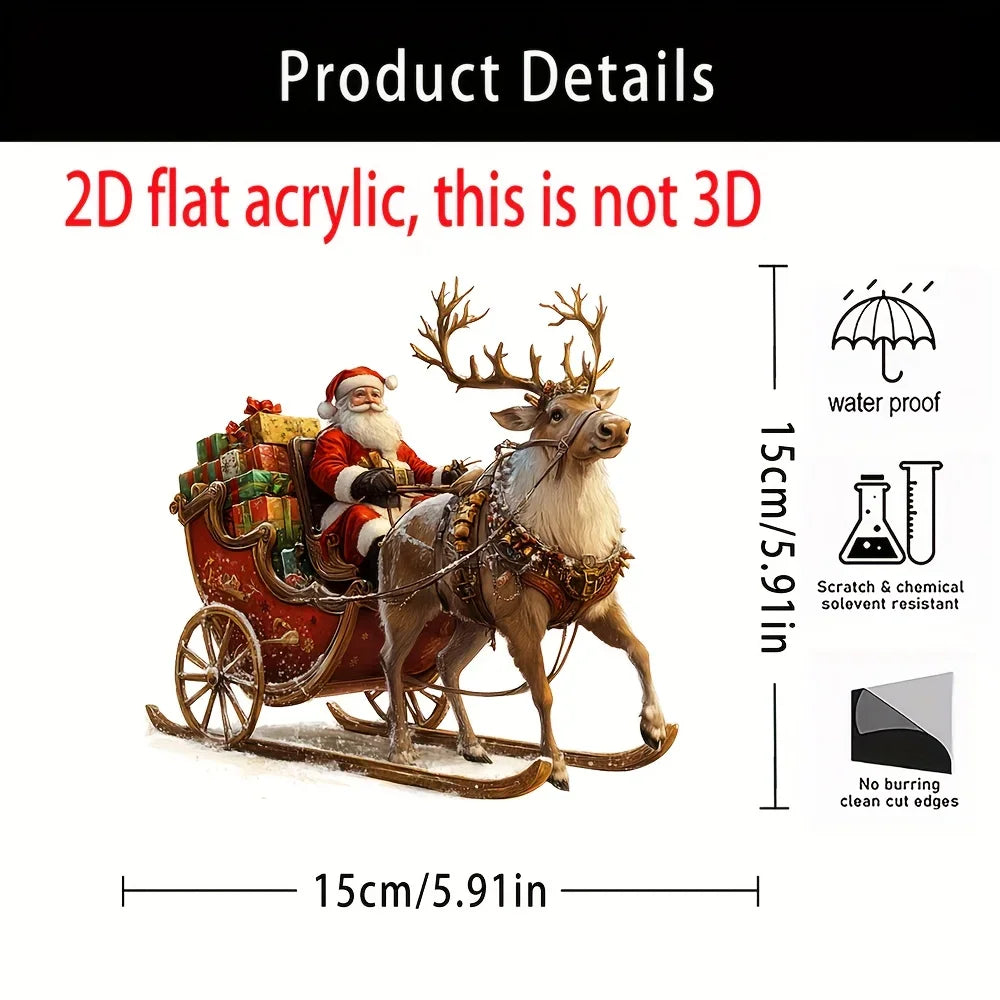 Maliben | Frostovia | Christmas Figure | Acrylic Decoration Reindeer Sleigh With Santa Claus | 2d Design | Festive Table & Party Decoration 2025