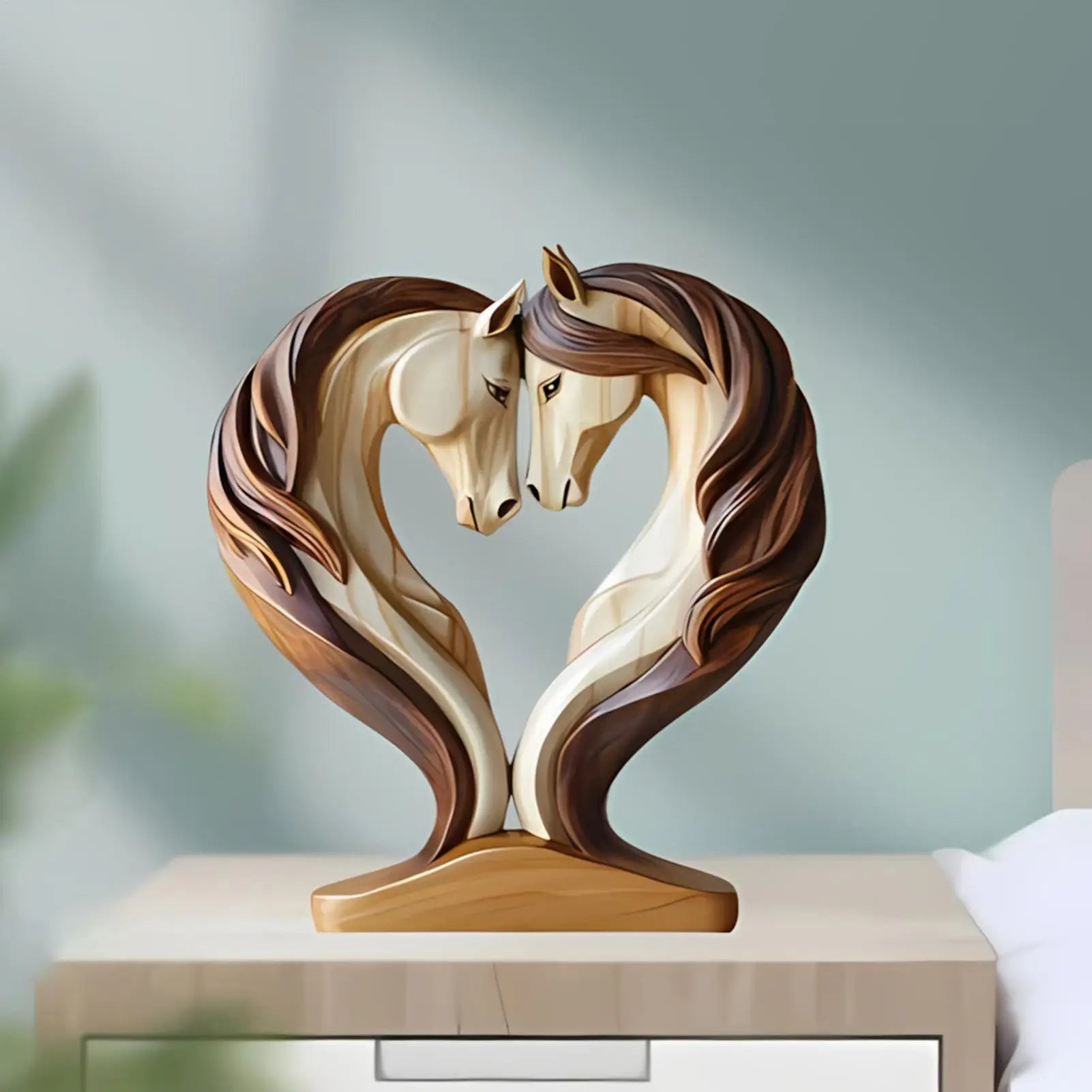 Maliben | Equora Horse Sculpture | Horse Sculpture Wood | 2d Design In Embrace Pose | Decoration For Living Room, Office & Children's Room