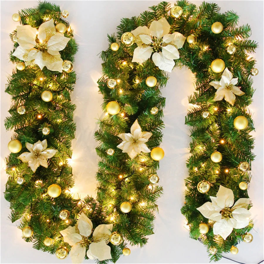 Maliben | LuMinarae | Christmas Garland 2.7 m | With Led Lighting & Fir Branches | For Fireplace, Staircase Railing & Door Decoration | 5 Colors