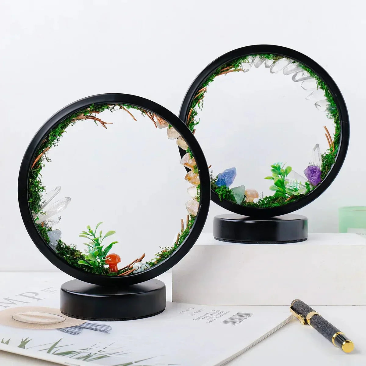 Maliben | Elegant Night Light - Round Frame - Green Crystals - Chic Decoration