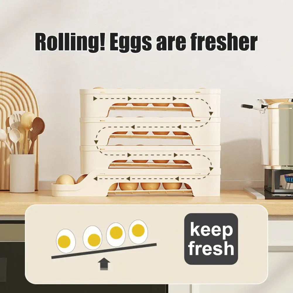 Maliben | Egg Box Rollomaxx | 4-Tier Egg Organizer | Space-Saving & Self-Rolling | Transparent Design