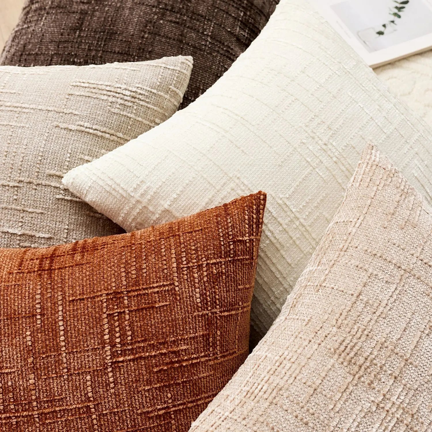 Maliben | Chenille Cushion With Bamboo Texture In Solid Color For Sofa And Bedroom