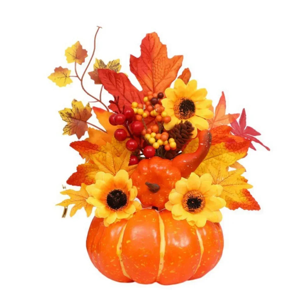 Maliben | Autumn Magic | Decorative Pumpkin With Artificial Flowers | 25–30 Cm | Autumn & Halloween Decor