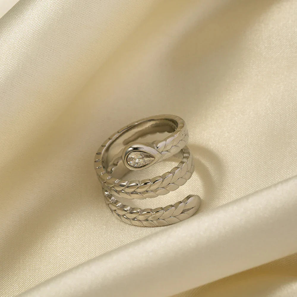 Maliben | Triple Wrap Diamond Eye Leaf Textured Ring