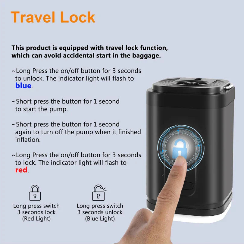 Maliben | Airbreezy Mini Air Pump | Ultra Compact & Usb-C Rechargeable | 5 Nozzles | 200l/Min Power