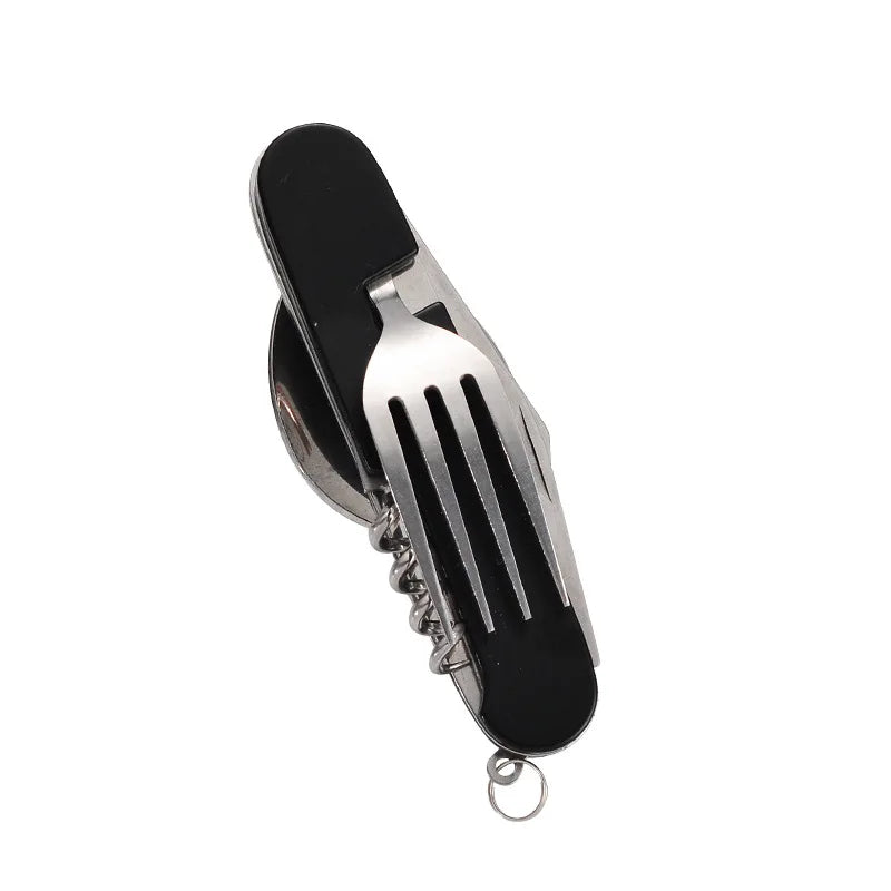 Maliben | 4-In-1 Outdoor Cutlery Set Camplico | Foldable Spoon, Fork, Knife & Bottle Opener | Stainless Steel & Compact | For Camping & Travel