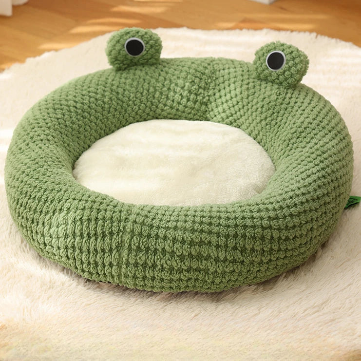Maliben | Pet Cave Froggihome | Plush Frog Design | Semi-Closed & Round | 40–50 Cm | For Cats & Small Dogs