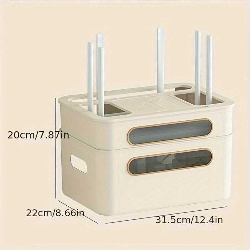 Maliben | Hidenet Wlan Router Storage Box | With Cable Management & Socket Compartment | Transparent & Removable | 1–4 Levels Selectable