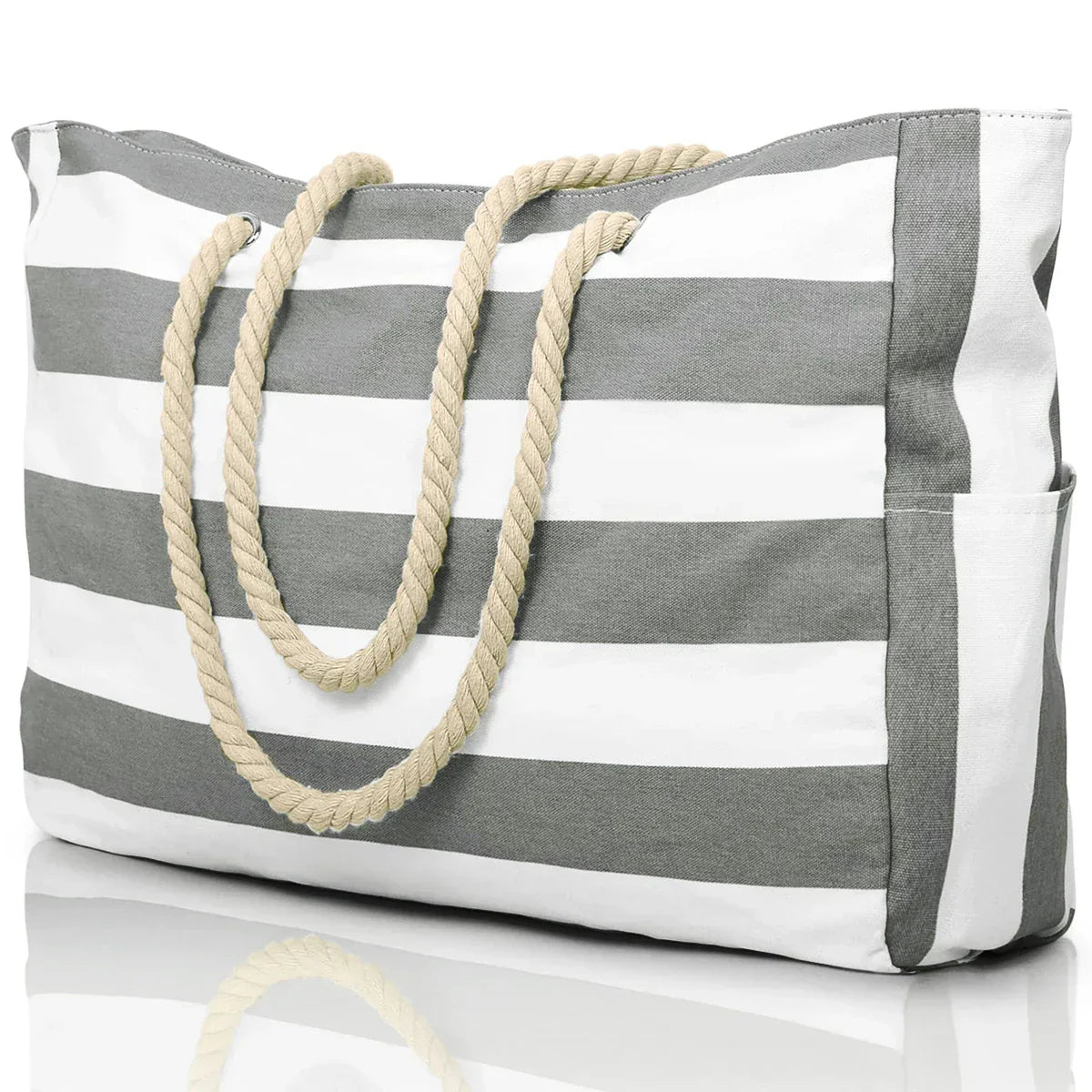Maliben | Marivalis Striped Beach Bag With Zipper | Foldable & Waterproof | Sand Resistant Canvas | For Travel & Vacation