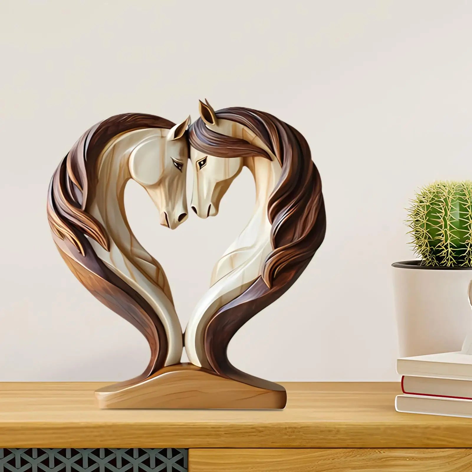 Maliben | Equora Horse Sculpture | Horse Sculpture Wood | 2d Design In Embrace Pose | Decoration For Living Room, Office & Children's Room