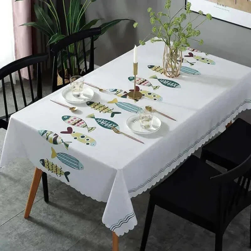 Maliben | Rectangular Stain-Resistant Tablecloth with Aquatic Design