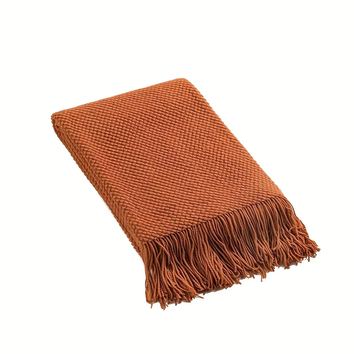 Maliben | Aurelia Cozy Tassel Knitted Blanket In Morandi Orange | Soft & Warm | 3 Sizes | For Sofa, Bed & Travel