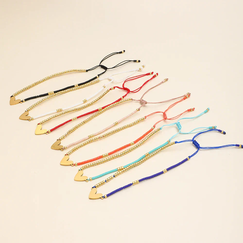Maliben | Adjustable Dainty Beaded Flat Heart Bracelet
