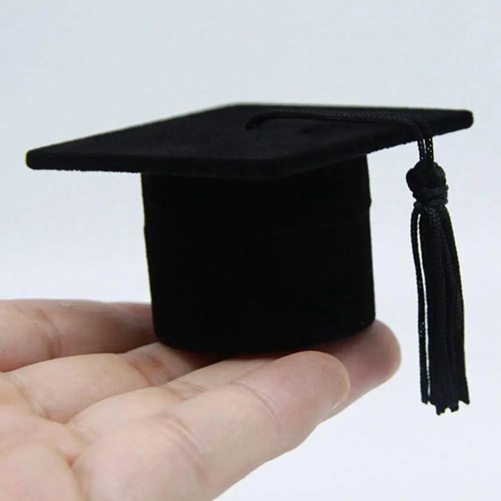 Maliben | Graduation Cap Shaped Flannel Jewelry Ring Storage Box