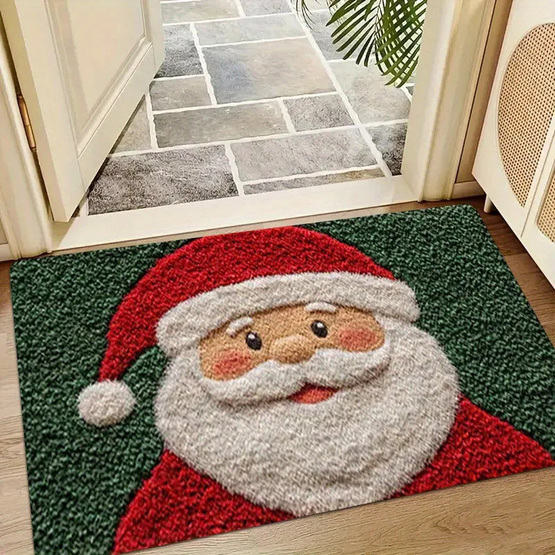 Maliben | Winter Love | Christmas Doormat | Santa & Gingerbread Man | Red | For Indoor & Outdoor | Non-Slip & Washable