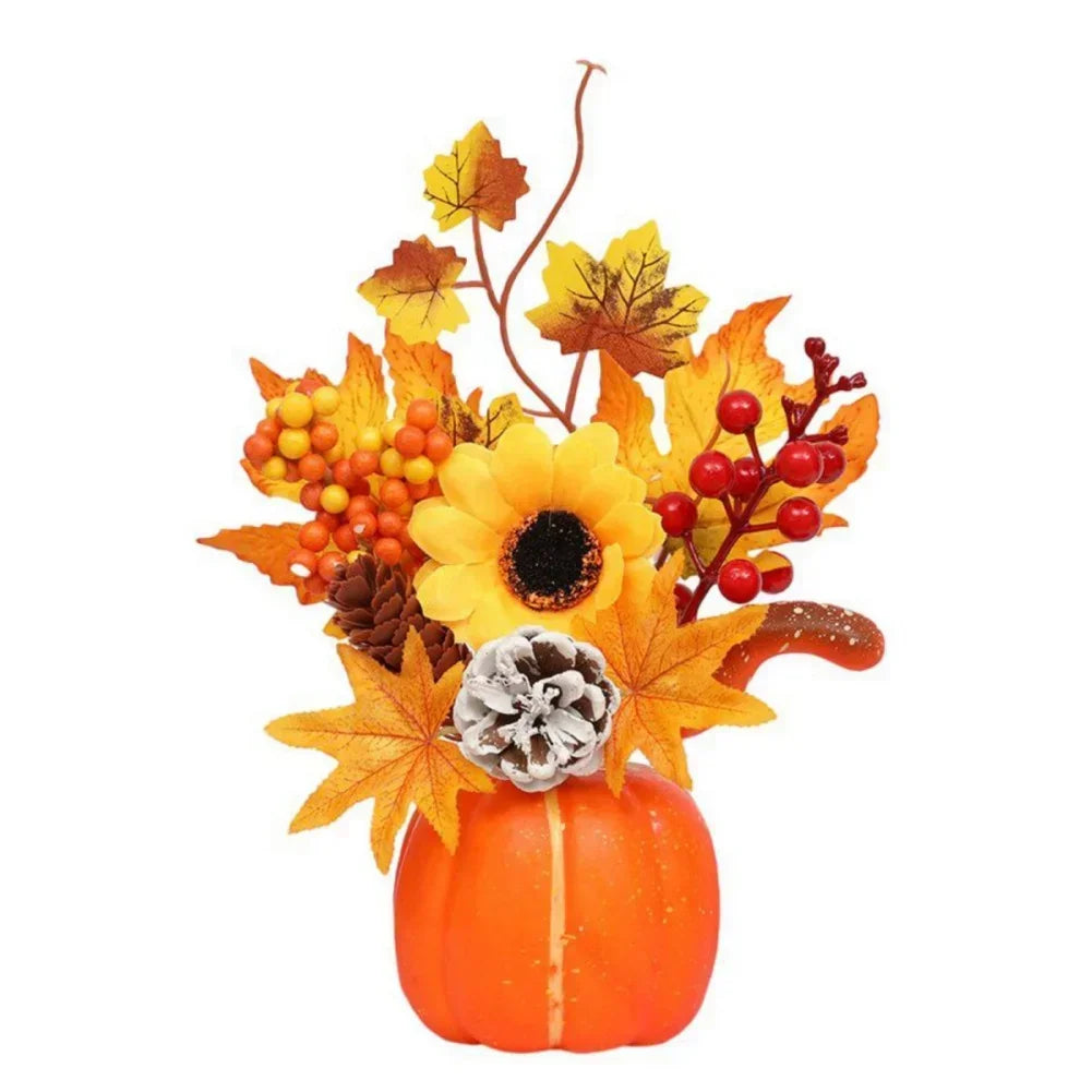 Maliben | Autumn Magic | Decorative Pumpkin With Artificial Flowers | 25–30 Cm | Autumn & Halloween Decor