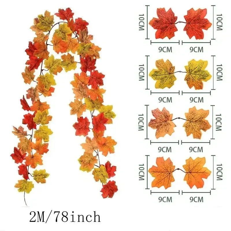 Maliben | Aurelia Autumn Wreath | Artificial Maple Leaf Garland | 200 Cm | Decor For Home & Garden