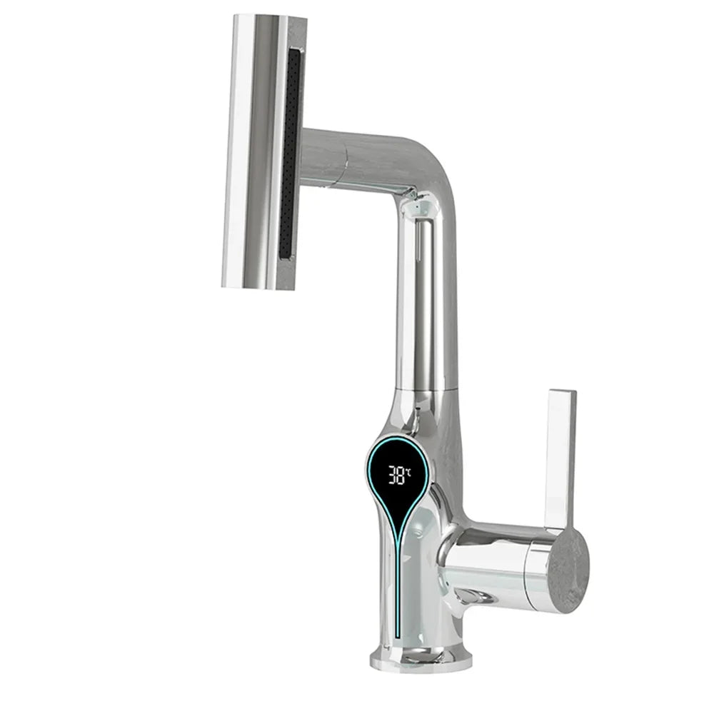 Maliben | Washbasin Faucet With Waterfall Jet Digital Temperature Display And Adjustable Spray Head
