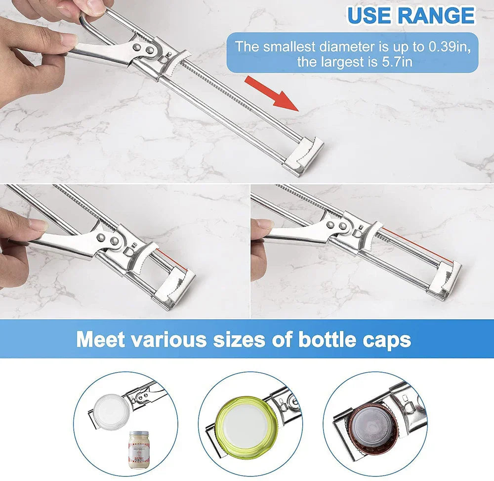 Maliben | Glass Opener Gripano | Adjustable Stainless Steel Lid Opener | For Weak Hands | Non-Slip Handle & Easy To Use
